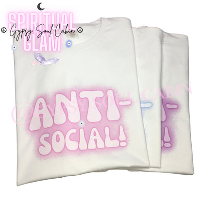 Pink & White Anti-Social Slogan! Evil Eye T-Shirt