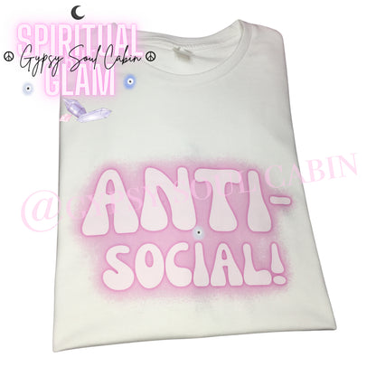 Pink & White Anti-Social Slogan! Evil Eye T-Shirt