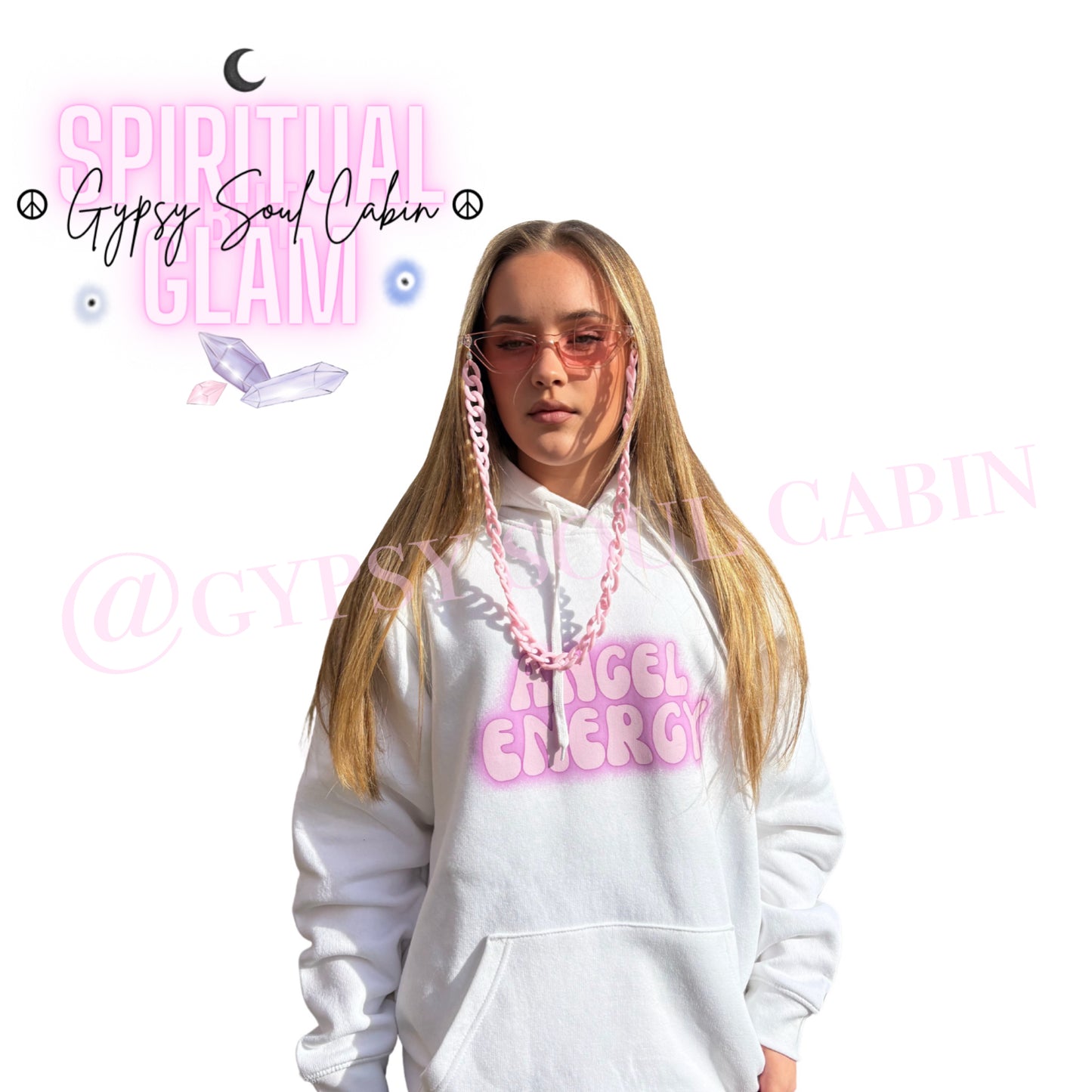 Angel Energy Grace Purple & White Front Pocket Girls, Women’s Oversized Hoodie