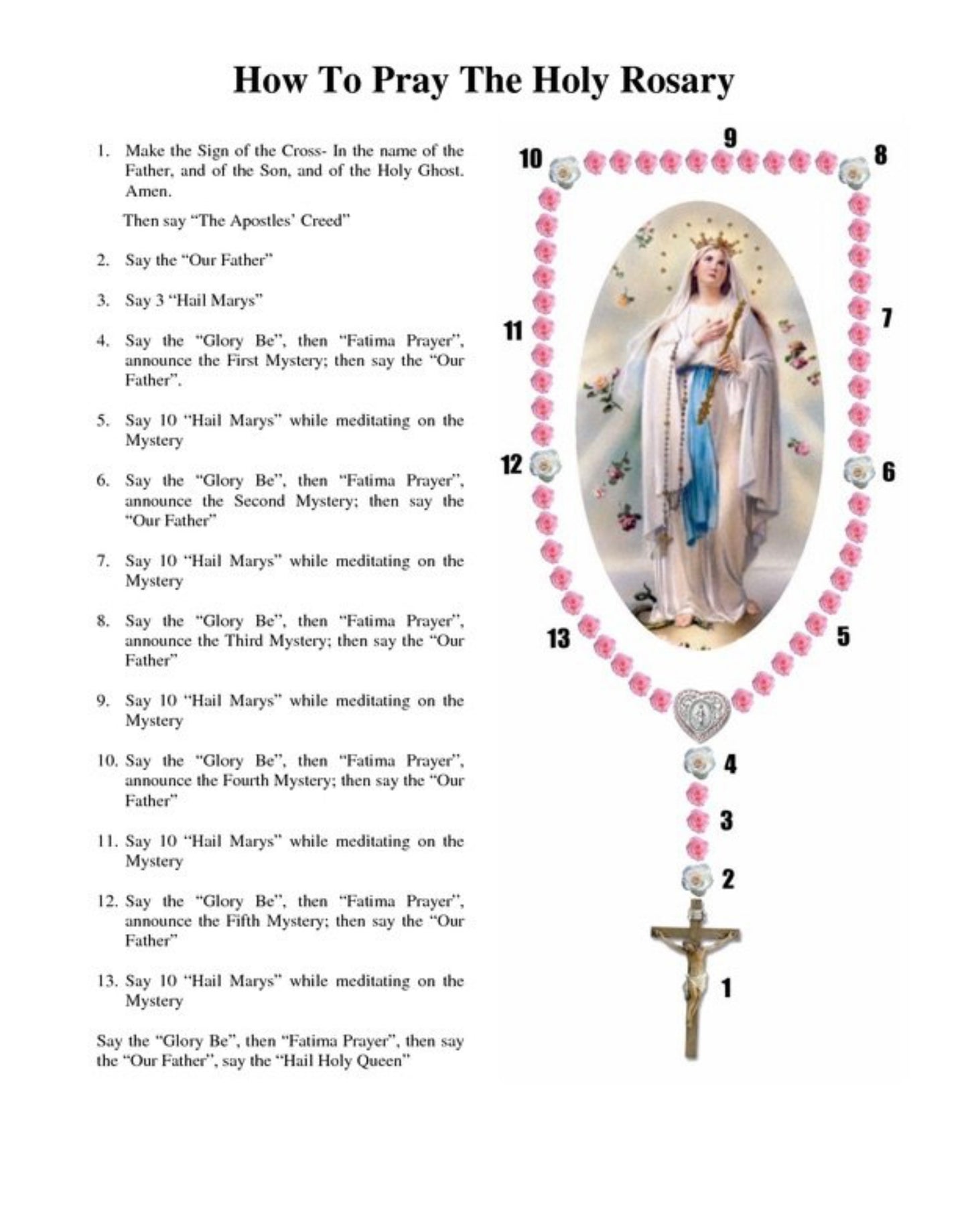 Blue Crystal Rosary Beads Holy Cross & Mary Charm Necklace Charm