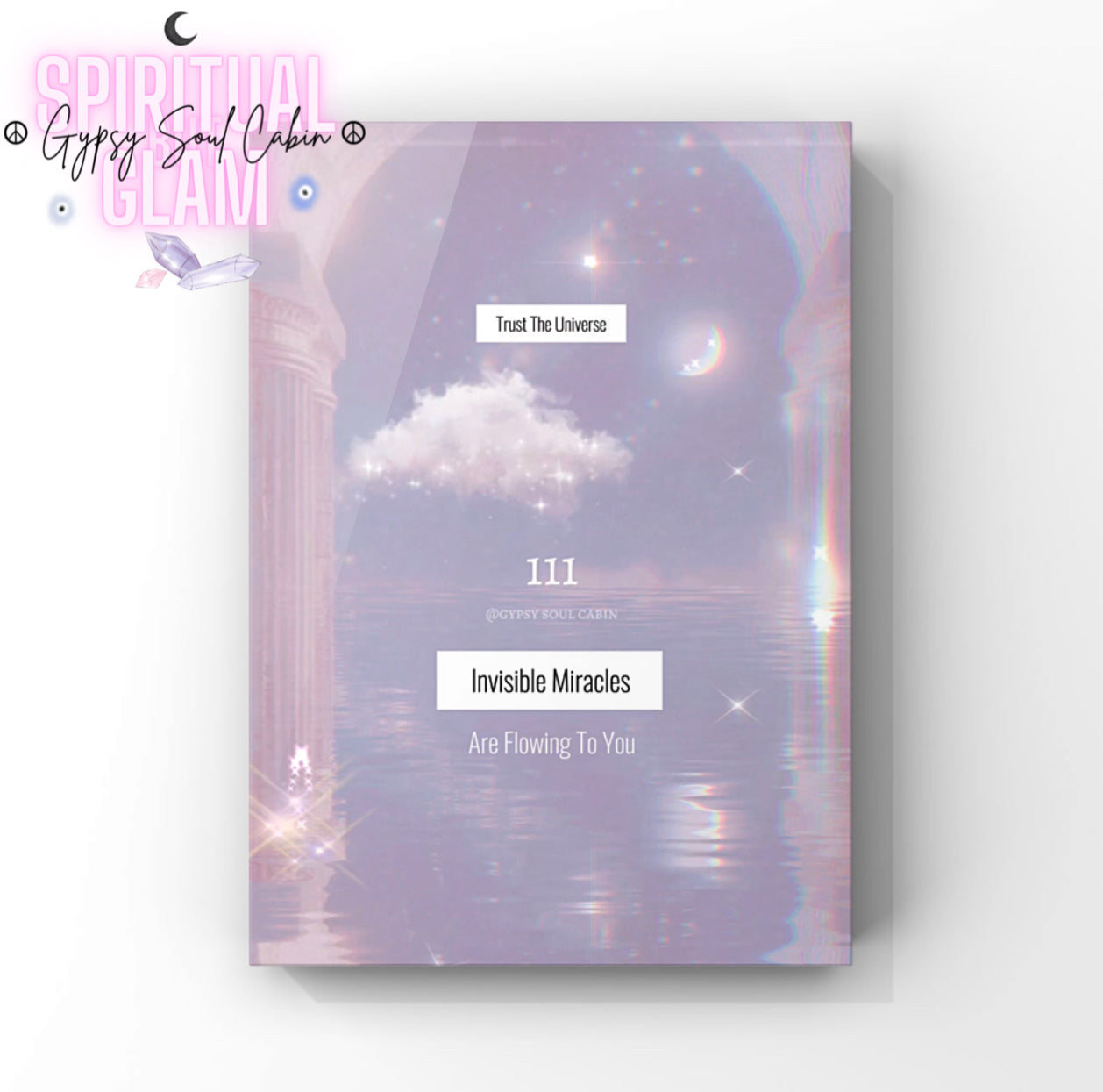 Dreamy pale blue A4 print featuring angel number 111, clouds, and mystical design with inspirational message for self-love and positive energy.
