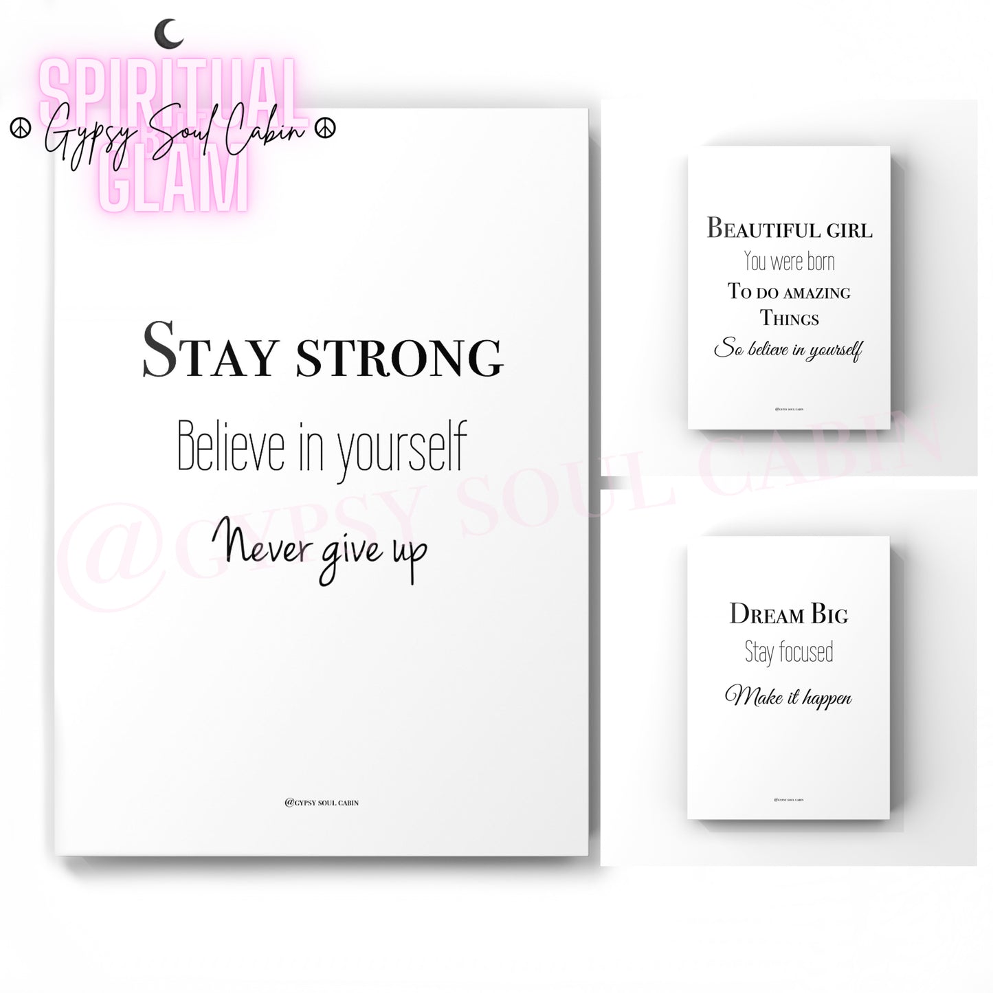 Never Give Up, Believe In Yourself, Stay Focused, Make It Happen Quote Prints