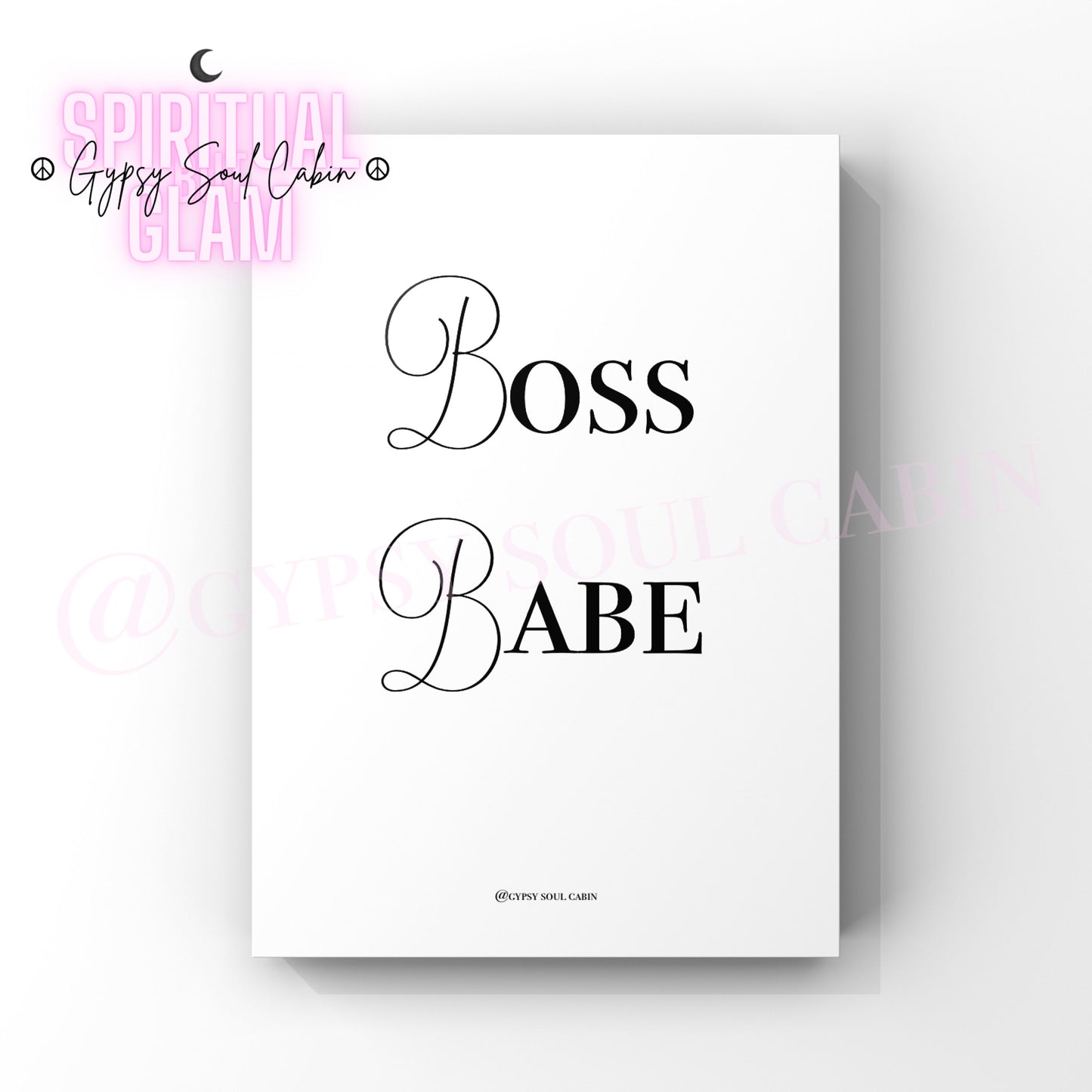 Black and white A4 wall print with the phrase "Boss Babe" in stylish black font, perfect for empowering decor.