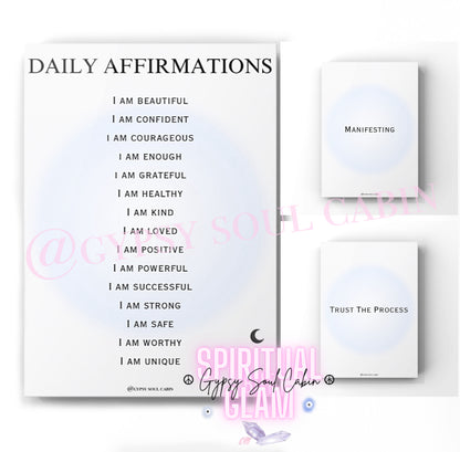 Daily Affirmations, Manifesting, Trust The Process A4 Black & White, Blue Prints