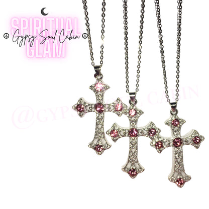 Pink & Silver Cross Necklace