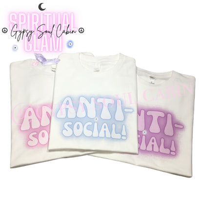Purple & White Anti-Social Slogan! Evil Eye T-Shirt