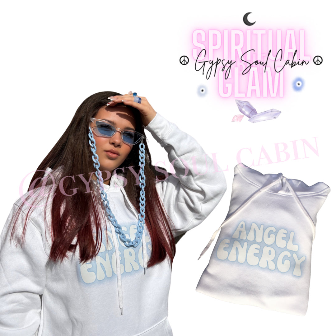 Angel Energy Lacey Blue & White Front Pocket Girls, Women’s Oversized Hoodie