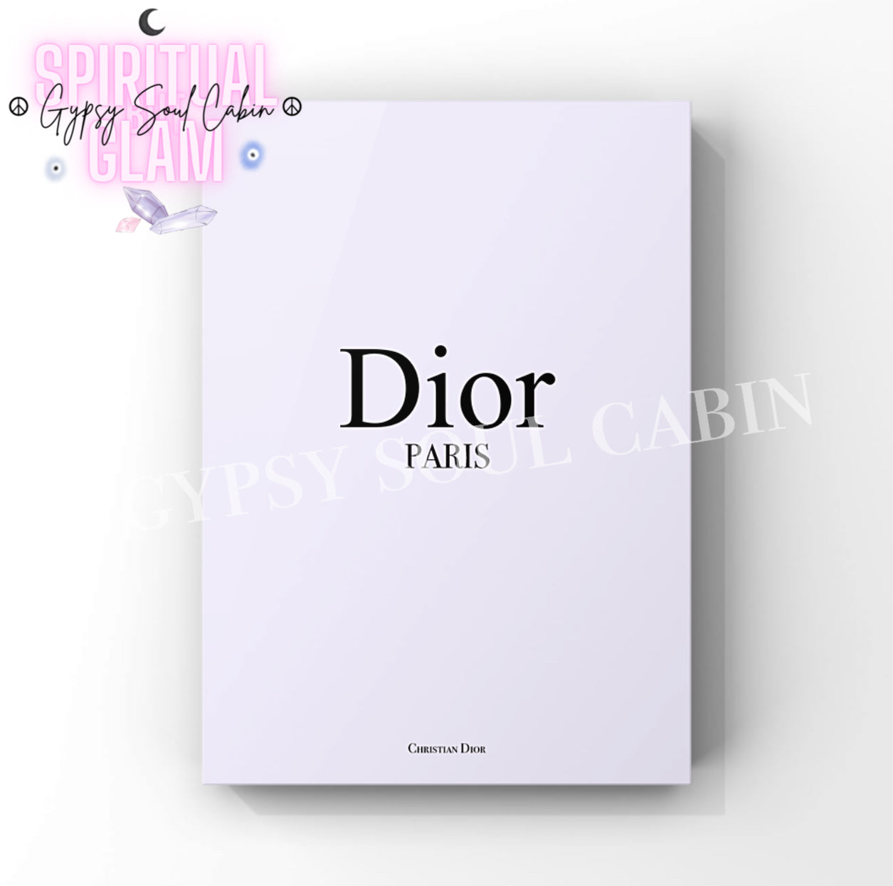 Elegant Dior Paris minimalist art print in pastel purple with black text, perfect for stylish wall decor.