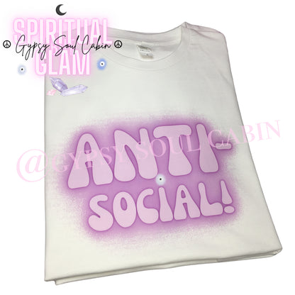 Purple & White Anti-Social Slogan! Evil Eye T-Shirt