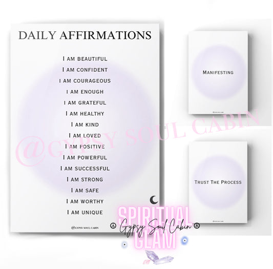 Daily Affirmations, Manifesting, Trust The Process A4 Black & White, Purple Prints