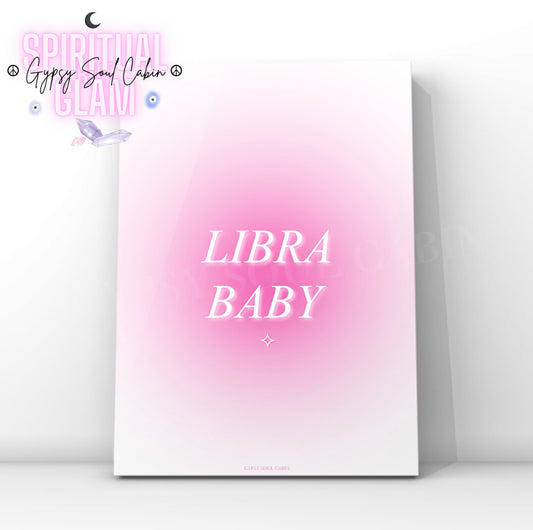 Gypsy Soul Cabin Libra Baby pink gradient aura art print with aesthetic spiritual typography and a vibrant pink energy design.