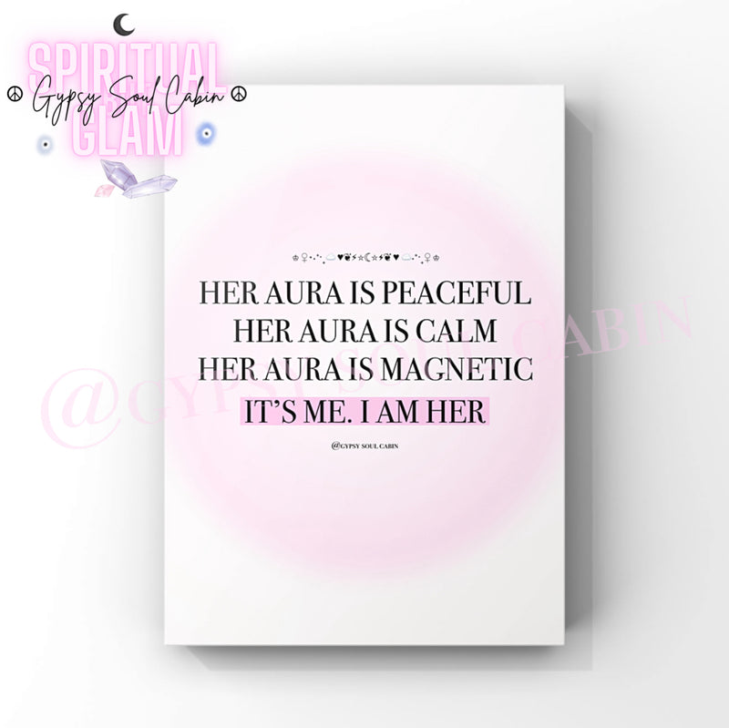 Pink and white poster print with motivational quote on a light background