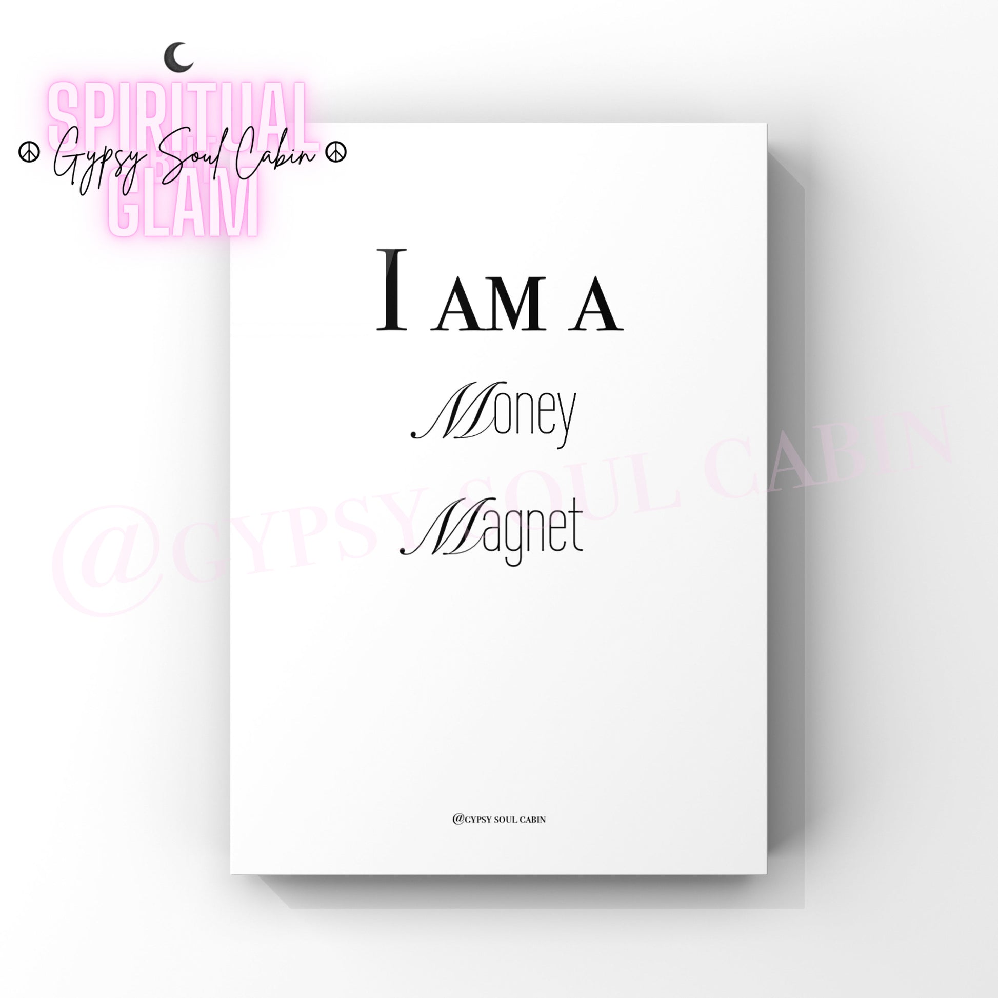 Black and white A4 wall print featuring "Money Magnet" in bold black font, designed as inspiring decor.