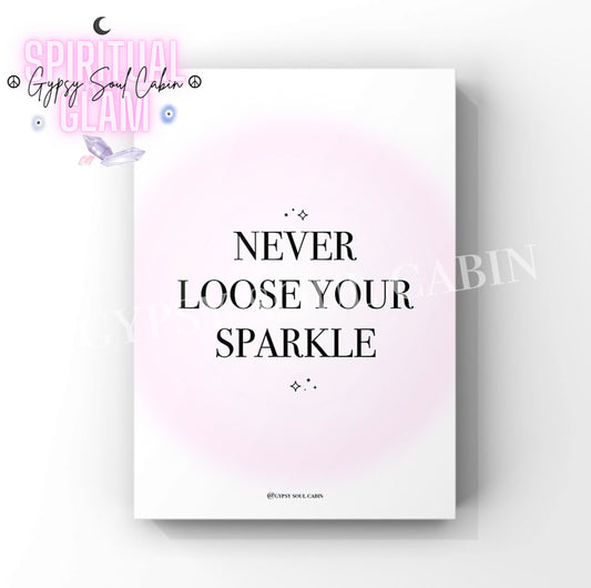 A4 Poster with 'Never Loose Your Sparkle' text on a pink and white gradient background 