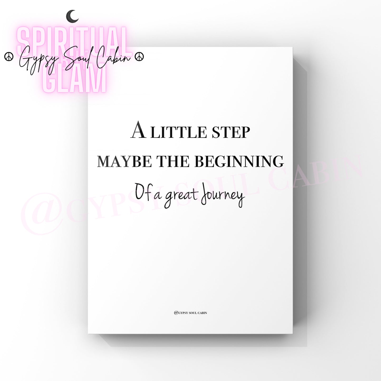 Minimalist A4 black and white typography wall art print featuring the motivational quote A little step maybe the beginning of a great journey.