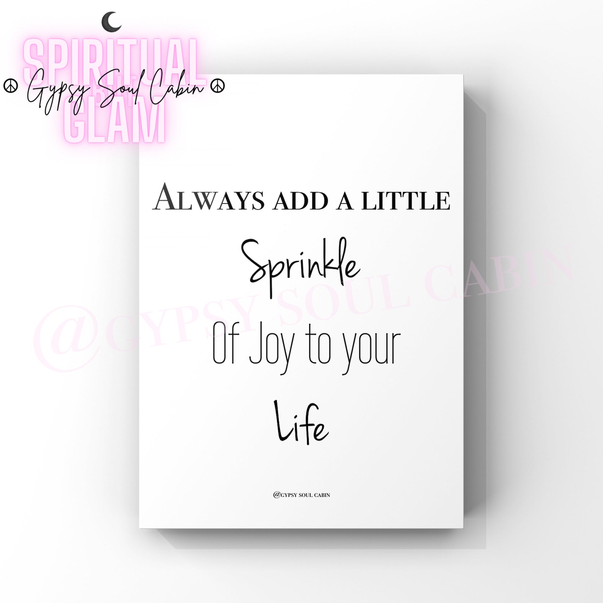 Minimalist A4 black and white typography wall art print featuring the uplifting kitchen quote Always Add a Little Sprinkle of Joy to your Life.