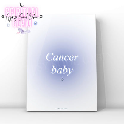Gypsy Soul Cabin Cancer baby blue gradient aura art print with aesthetic spiritual typography and a vibrant blue energy design.
