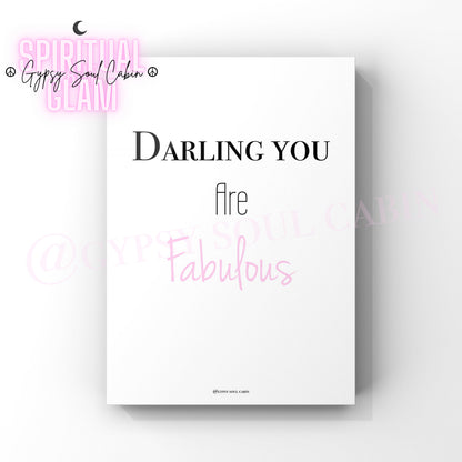 Minimalist typography wall art print with the text Darling You Are in a bold serif font and Fabulous highlighted in a chic pink cursive font.