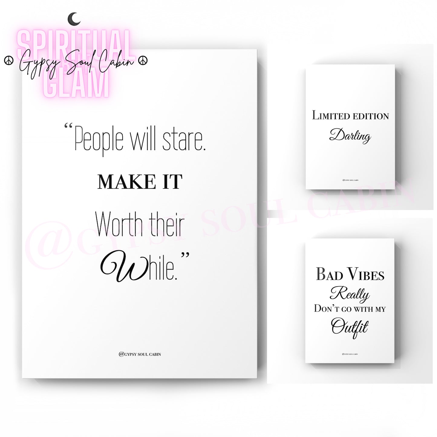 Set of three minimalist black and white A4 fashion typography wall art prints featuring sassy quotes about outfits and confidence.