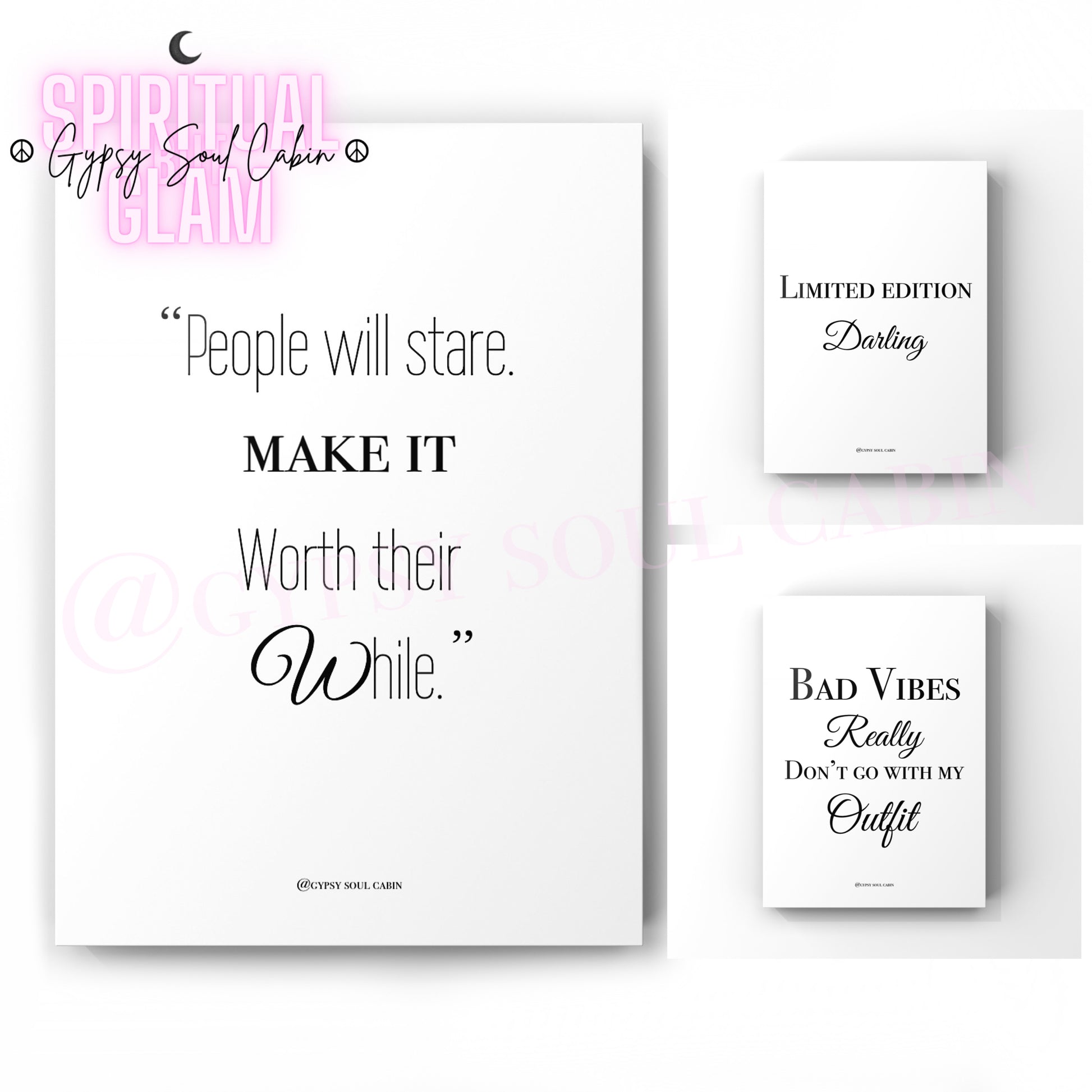 Set of three minimalist black and white A4 fashion typography wall art prints featuring sassy quotes about outfits and confidence.