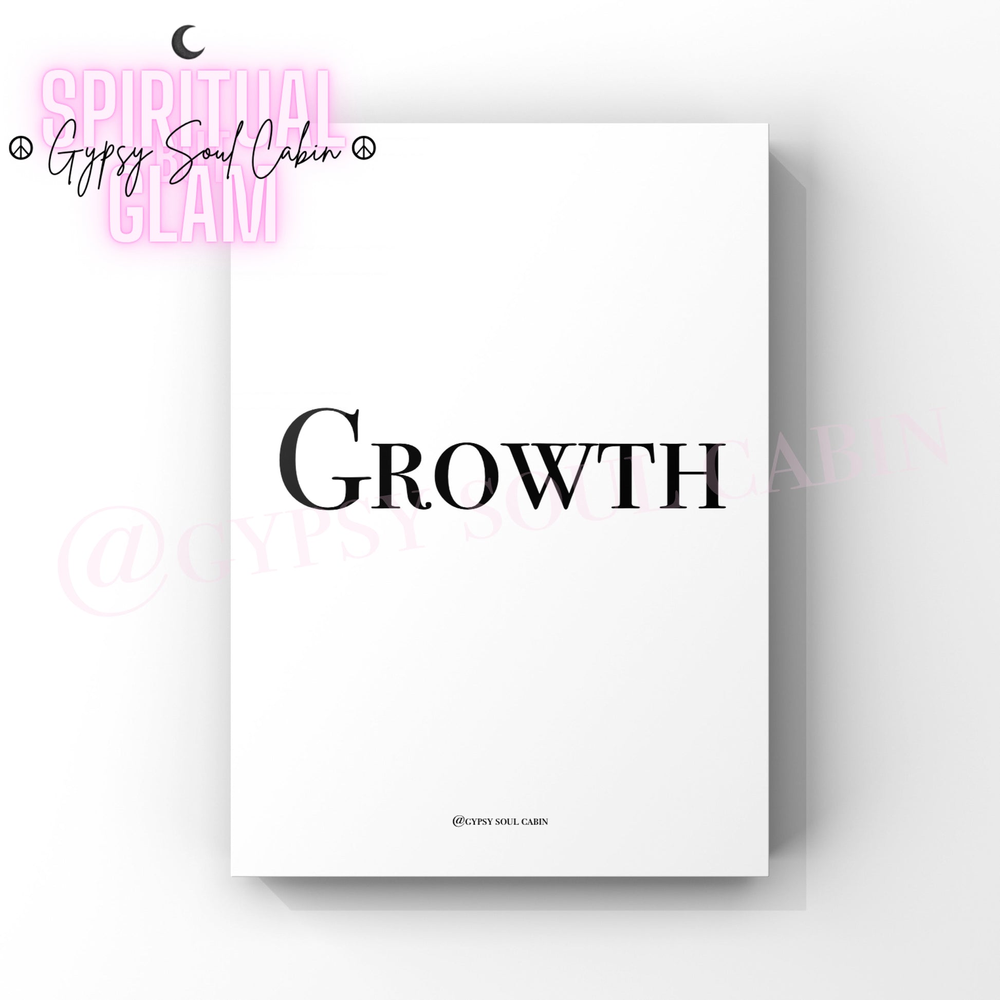 Minimalist A4 black and white typography wall art print featuring the single word GROWTH centered on a clean white background.