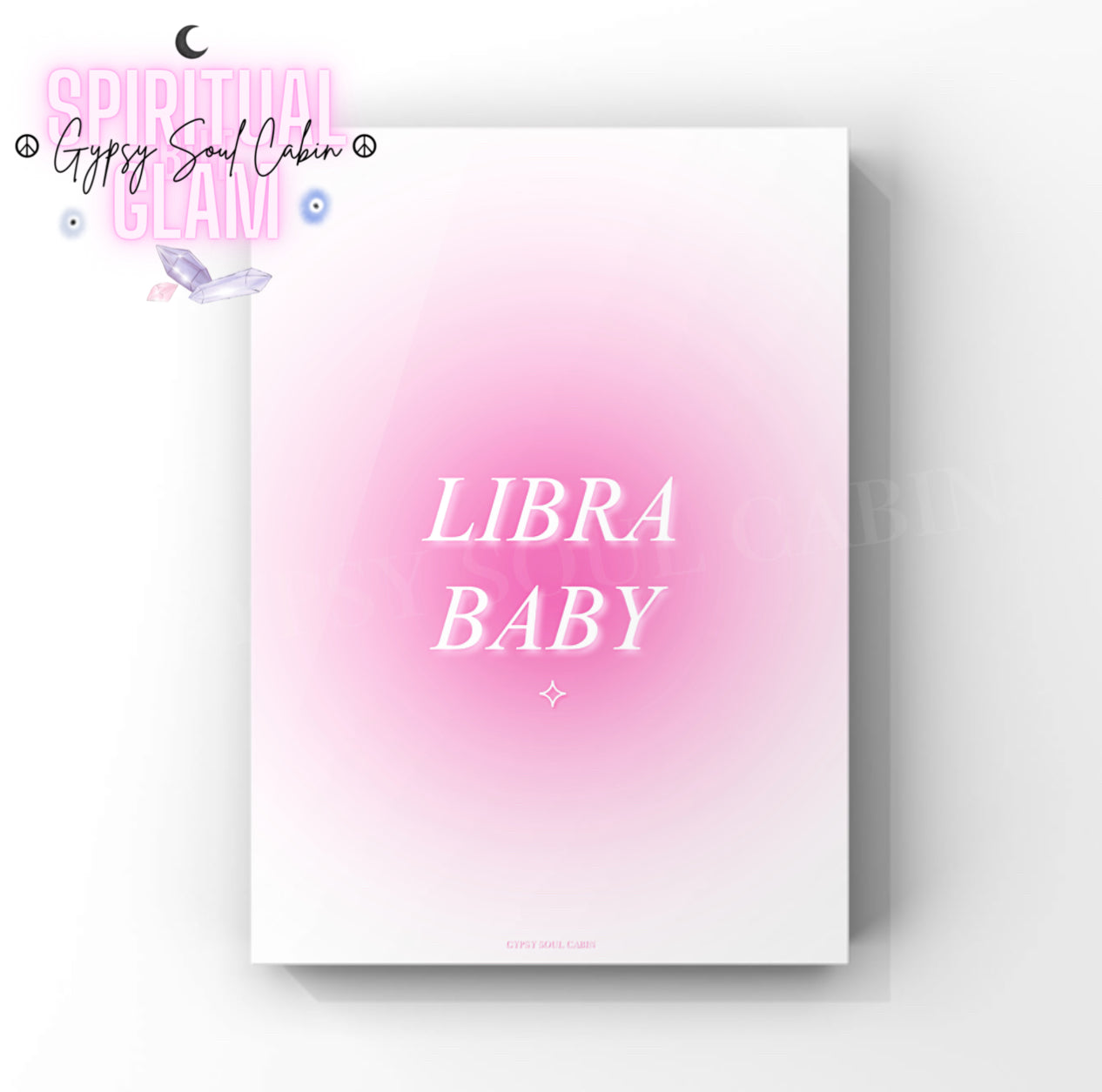 Gypsy Soul Cabin Libra Baby pink gradient aura art print with aesthetic spiritual typography and a vibrant pink energy design.