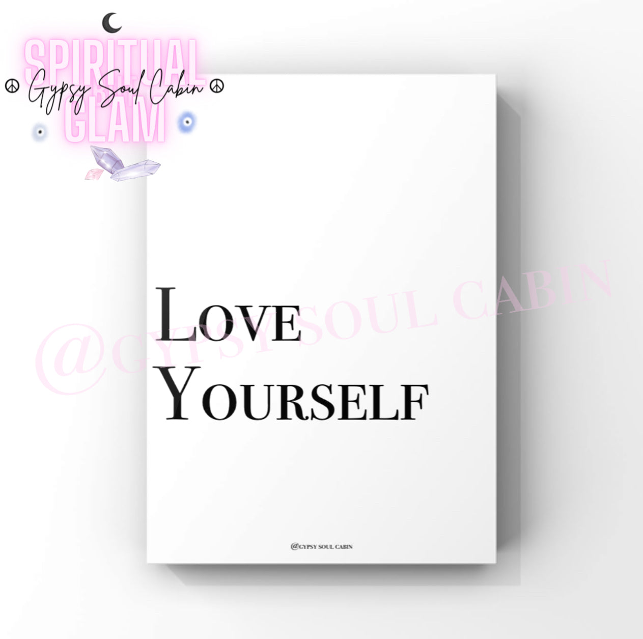 Clean minimalist self-love print displaying the words “Love Yourself” in crisp black serif font over a plain white background.
