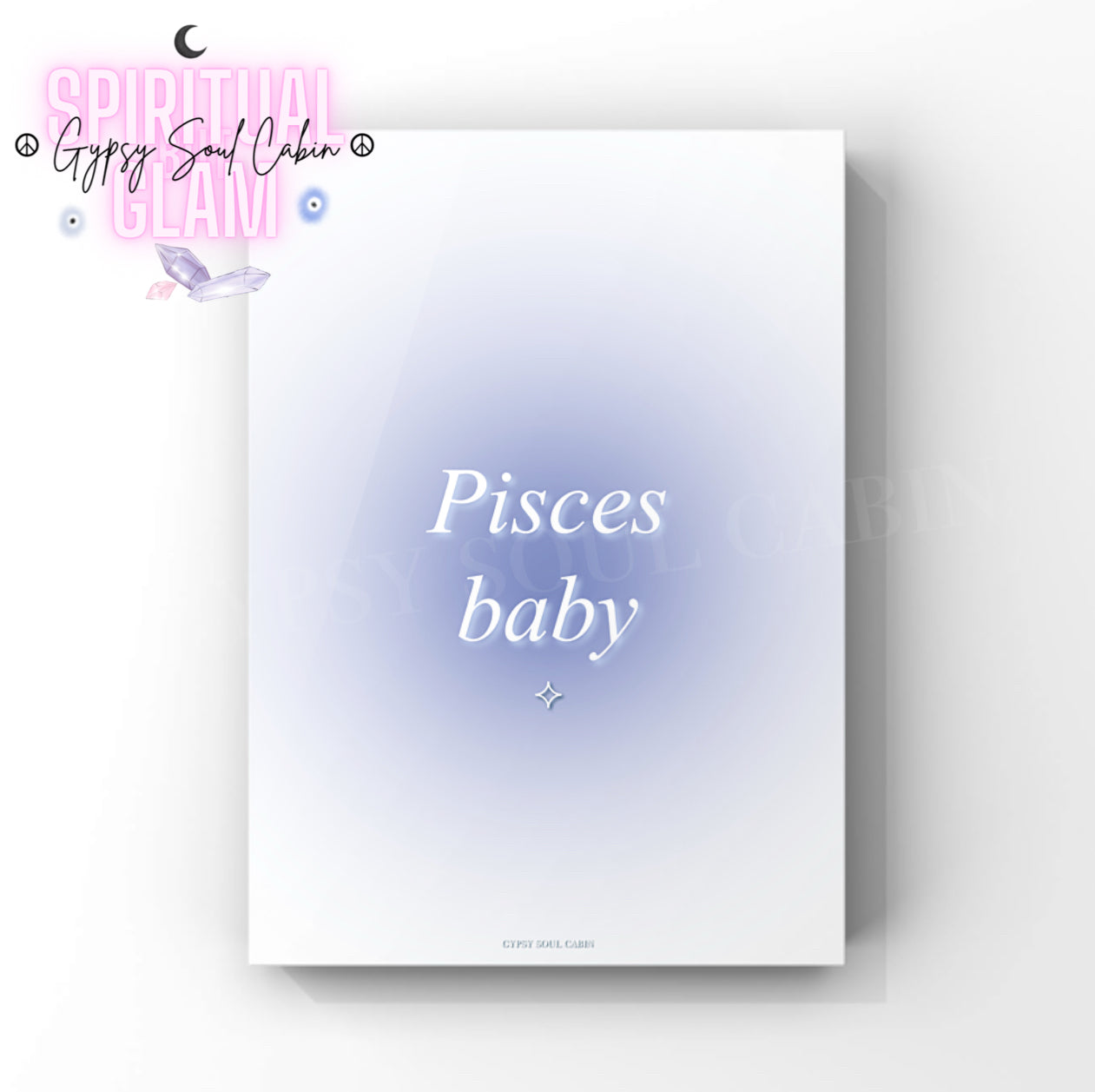 Gypsy Soul Cabin Pisces baby blue gradient aura art print with aesthetic spiritual typography and a vibrant blue energy design.
