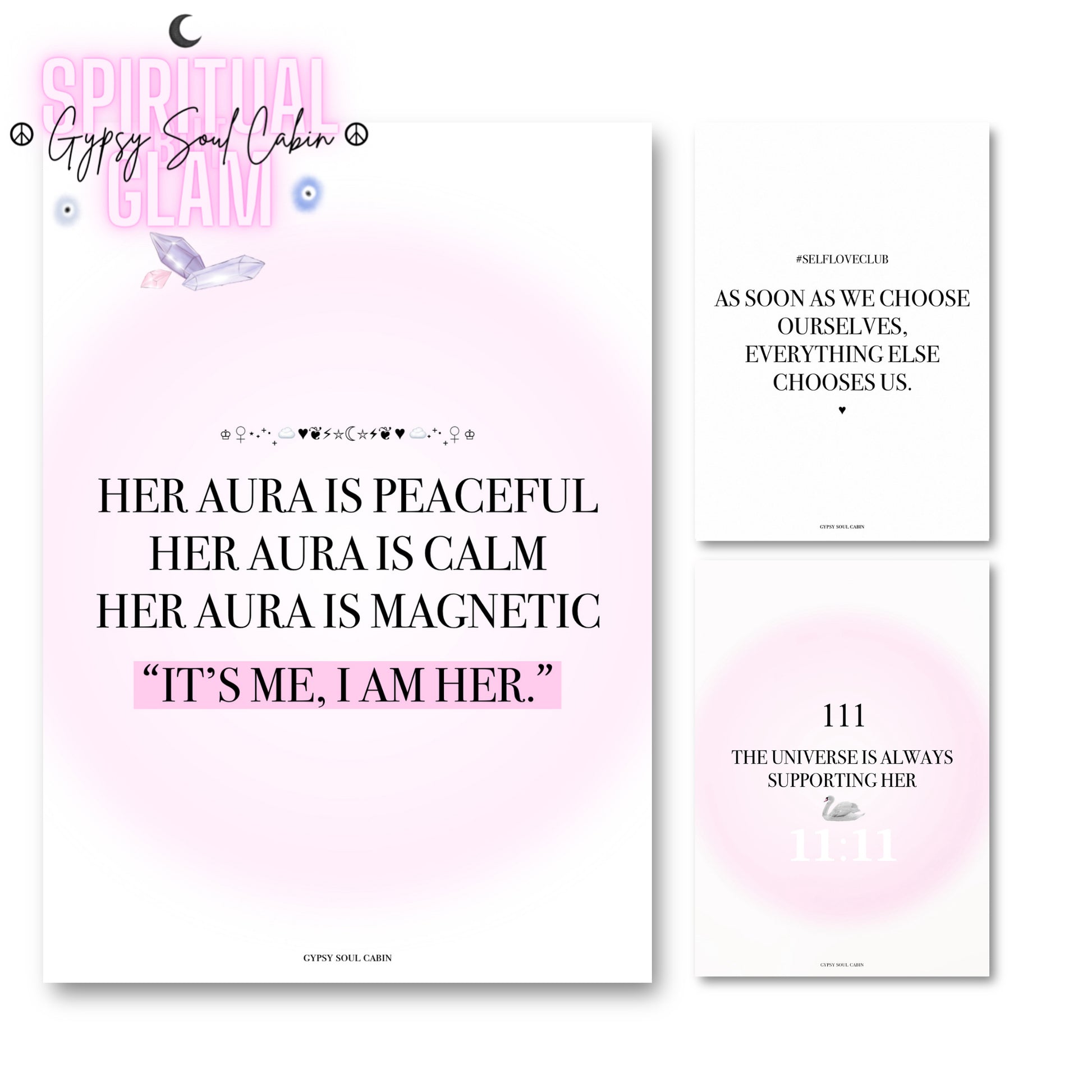 Pink and white poster print with a motivational quote on a light background.