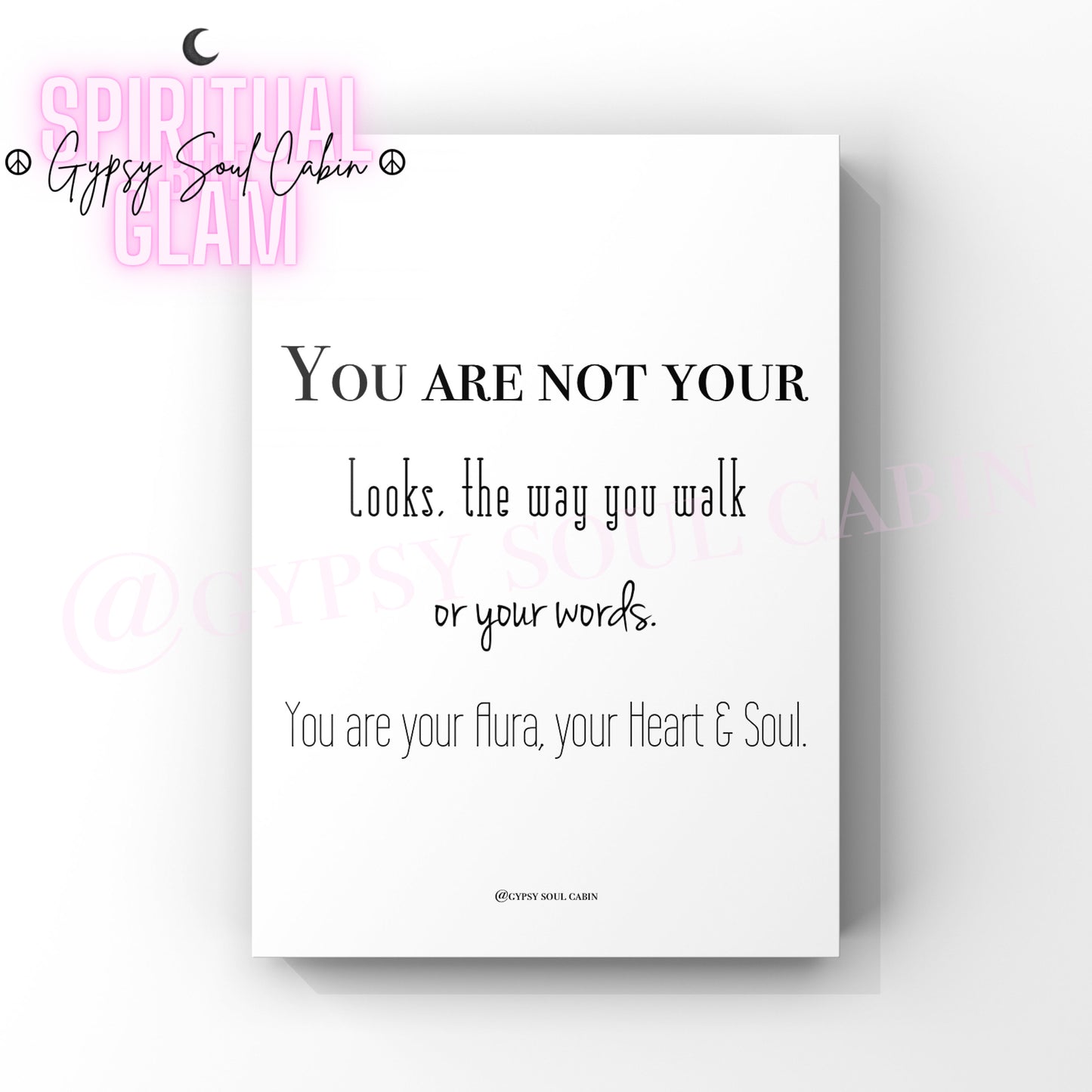 Minimalist A4 black and white typography print with text You are not your looks, the way you walk or your mistakes, you are your flaws, your heart and soul.