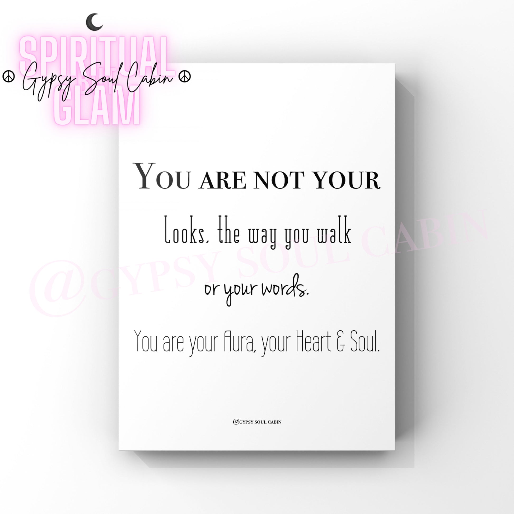 Minimalist A4 black and white typography print with text You are not your looks, the way you walk or your mistakes, you are your flaws, your heart and soul.
